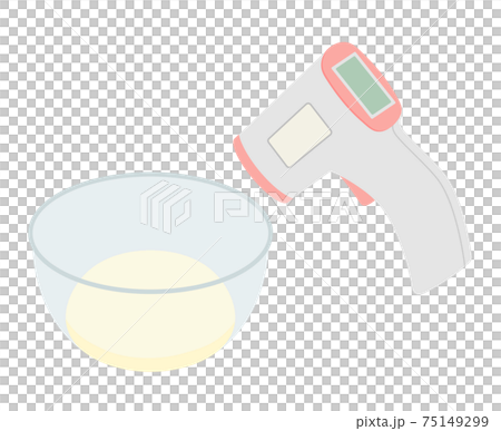 パン生地の入ったボウルと非接触温度計のイラスト 75149299