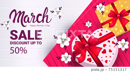 womens day 8 march holiday sale special offer concept greeting card poster or flyer with gifts womens day 8 march holiday sale special offer concept greeting card poster or flyer with gifts 75151317