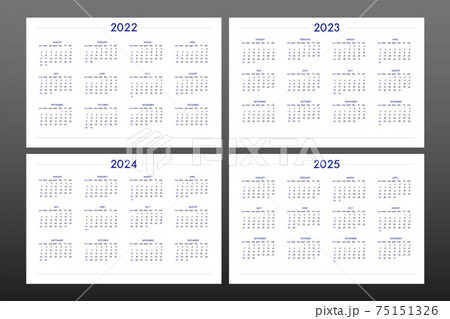 2022 2023 2024 2025 calendar set in classic - Stock