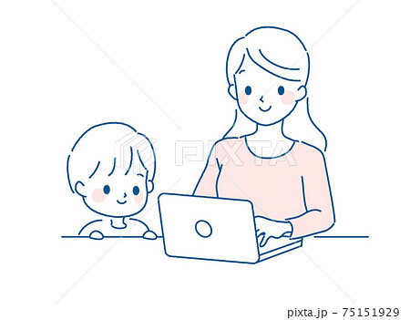 母親のテレワークのイラスト 75151929