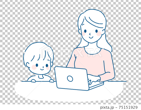 母親のテレワークのイラスト 75151929