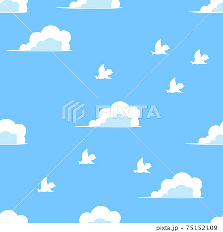 Texture of blue sky, clouds and birds - Stock Illustration [75152109] -  PIXTA