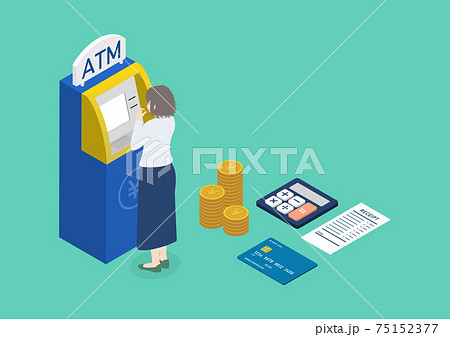 ATMを利用する日本人女性のイラスト素材 75152377