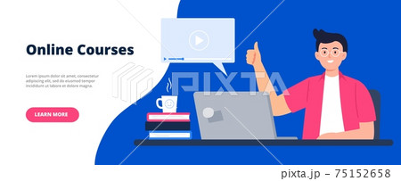 Banner for a Site with a Distance Education Theme. Online Education, E-learning, Studying at Home, Tutorials. Vector Flat Illustration. 75152658