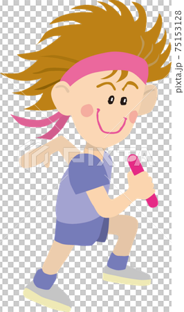 A girl running with a baton and a headband A girl running with a baton and a headband 75153128