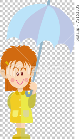 傘をさして雨合羽と長靴をはいた女の子のイラスト素材