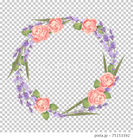 水彩的玫瑰和薰衣草花環 75153392