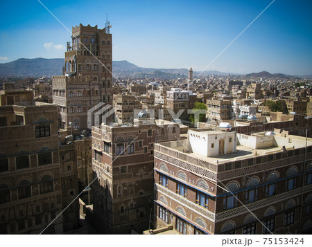 Aerial view of Sanaa old city, Yemen 75153424