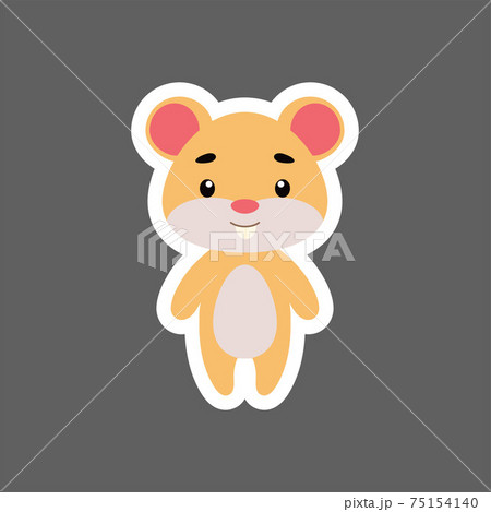 Cute little baby hamster sticker. Cartoon animal character for kids cards, baby shower, birthday invitation, house interior. Bright colored childish vector illustration in cartoon style. 75154140