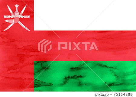 オマーン　 国旗　水彩　和紙