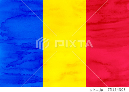 ルーマニア　 国旗　水彩　和紙