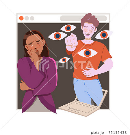 Victim of Cyberbullying Suffering from Violence and Hatred from Social Media Vector Illustration Victim of Cyberbullying Suffering from Violence and Hatred from Social Media Vector Illustration 75155438