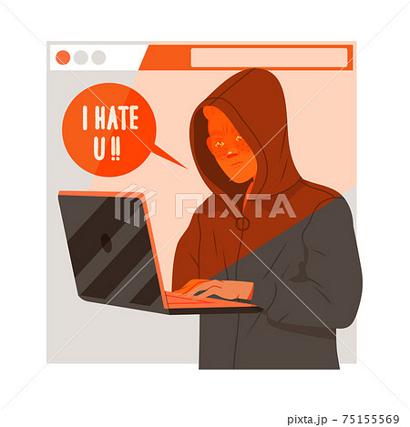 Young Male in Hoody at Laptop Writing Negative Comment Engaged in Cyberbullying Vector Illustration Young Male in Hoody at Laptop Writing Negative Comment Engaged in Cyberbullying Vector Illustration 75155569