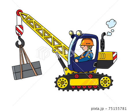 Mobile truck crane with a driver. Vector cartoonのイラスト素材