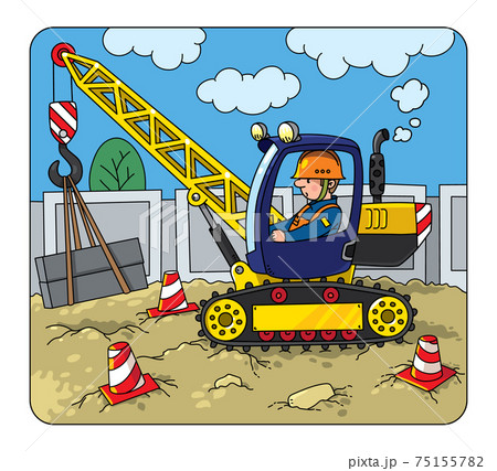 Mobile truck crane with a driver. Vector cartoon 75155782