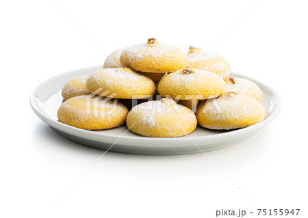 Cookies with chocolate cream. Sweet biscuits. 75155947