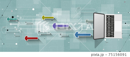 Emerging Technology Network stream data background with laptop 75156091