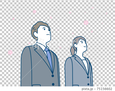 会社員　スーツ姿の男女　桜　就職　新卒　イラスト素材 75156602
