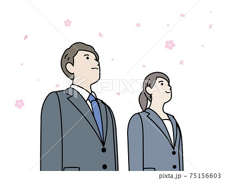 会社員 スーツ姿の男女 桜 就職 新卒 イラスト素材のイラスト素材