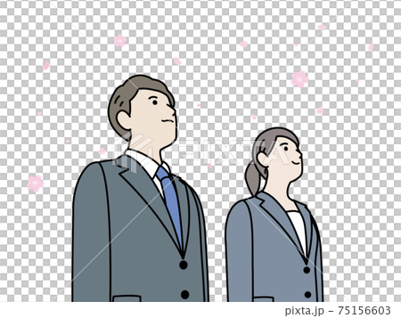 会社員　スーツ姿の男女　桜　就職　新卒　イラスト素材 75156603