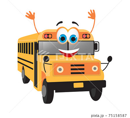 Funny School Bus with eyes on white background 75158587