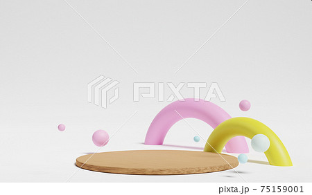 Stand and display pastel in the baby room interior. 3D rendering. Scene for advertising, Minimalist mockup for podium display or showcase. Stand and display pastel in the baby room interior. 3D rendering. Scene for advertising, Minimalist mockup for podium display or showcase. 75159001