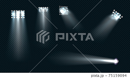 Spotlights, stage light white beams glowing set Spotlights, stage light white beams glowing set 75159094