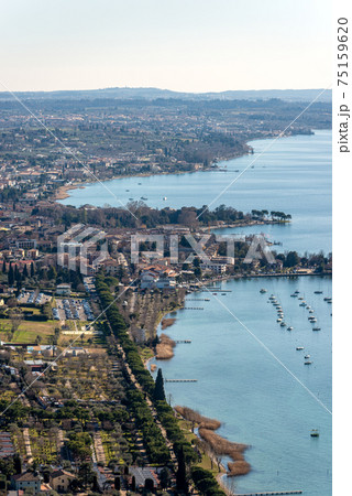 Aerial View of the Lake Garda with the Small Village of Bardolino - Veneto Italy 75159620