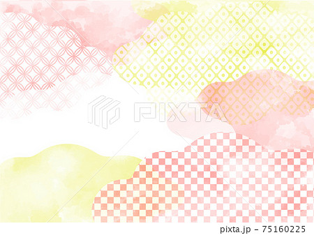 淡い和風背景素材　雲　黄色と赤　柄 75160225