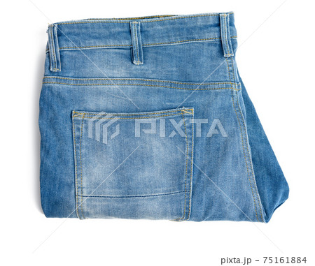 folded blue men's jeans on a white background 75161884