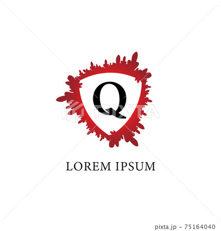 Letter Q alphabet logo design template. Splash of blood with shield shape in the midle. Insurance, Protection, horror, security. Isolated on white background. Initial abjad logo concept. Letter Q alphabet logo design template. Splash of blood with shield shape in the midle. Insurance, Protection, horror, security. Isolated on white background. Initial abjad logo concept. 75164040