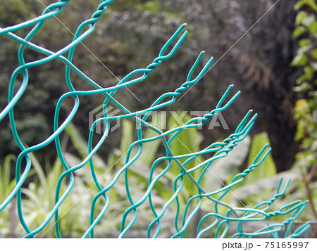 Unstable chain link fencing close up photo.  75165997