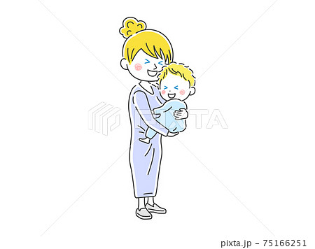 赤ちゃんを抱っこしているお母さんのイラストのイラスト素材