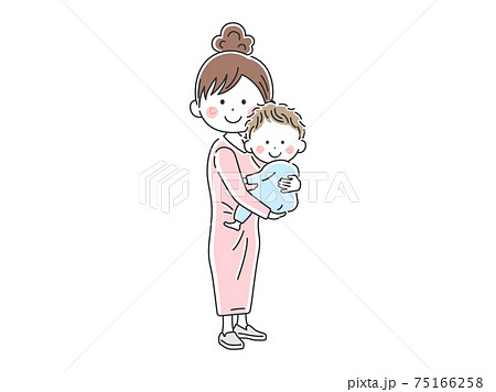 赤ちゃんを抱っこしているお母さんのイラストのイラスト素材