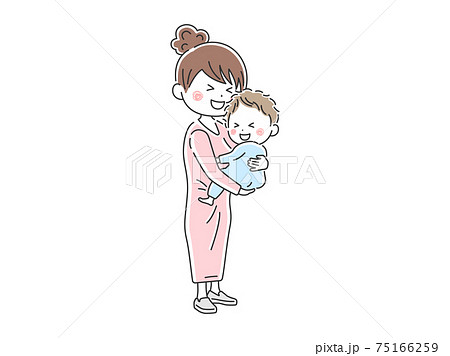 赤ちゃんを抱っこしているお母さんのイラストのイラスト素材