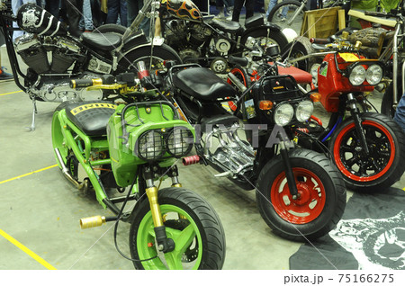SERDANG, MALAYSIA -JULY 29, 2017: Custom made motorcycle displayed. Owner design creatively and modified their own old bike to new concept and theme.   75166275