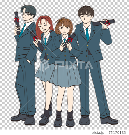 高中女生和男生微笑文憑 75170183