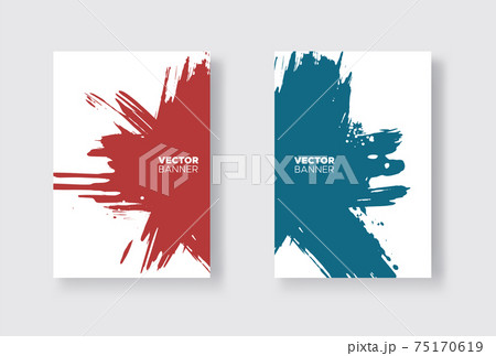 Blue and red abstract design set. Ink paint on brochure, Monochrome element isolated on white. Blue and red abstract design set. Ink paint on brochure, Monochrome element isolated on white. 75170619