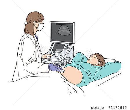 腹部超音波検査 女性 イラストのイラスト素材