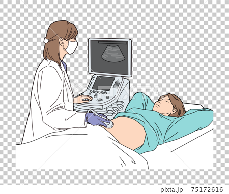 腹部超音波検査 女性 イラストのイラスト素材