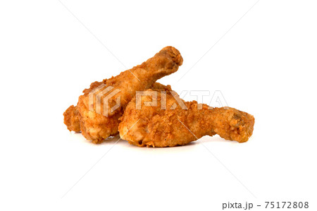 Fried legs on a white background. Chicken legs deep fried close-up. 75172808