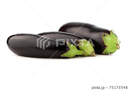 Eggplant on a white background. Fresh eggplant close up on a white background. 75173548