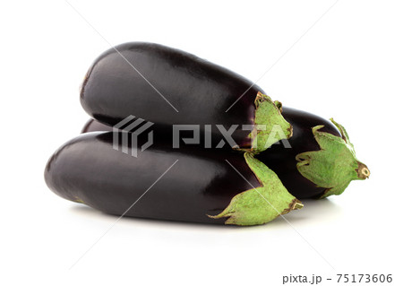 Eggplant on a white background. Fresh eggplant close up on a white background. 75173606