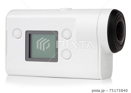 Portable video camera on a white background. Action camera close up. 75173840