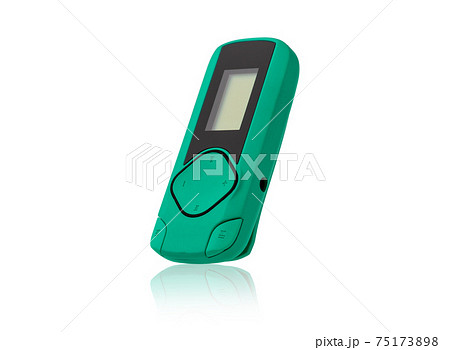 MP3 player on a white background. Portable music player of green color on a white background. MP3 player on a white background. Portable music player of green color on a white background. 75173898