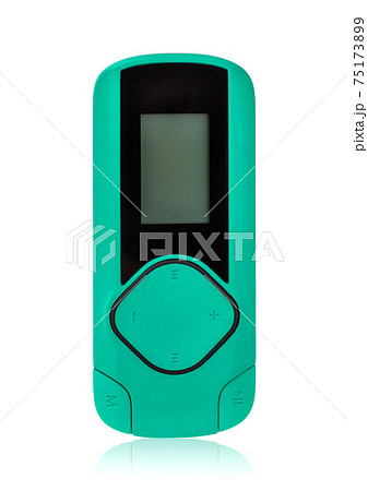 MP3 player on a white background. Portable music player of green color on a white background. MP3 player on a white background. Portable music player of green color on a white background. 75173899