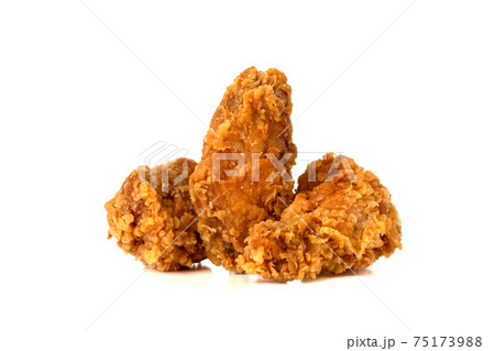 Fried wings on a white background. Deep-fried chicken wings close-up. Fried wings on a white background. Deep-fried chicken wings close-up. 75173988