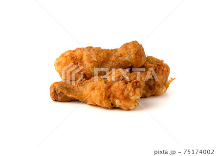 Fried legs on a white background. Chicken legs deep fried close-up.. 75174002