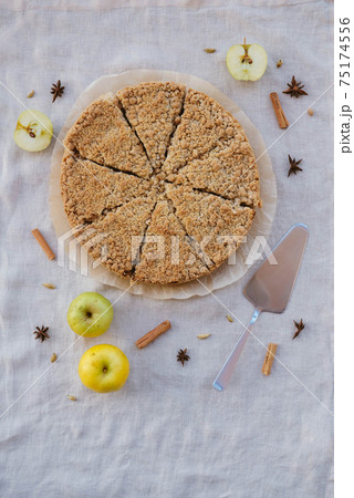 Freshly baked homemade double crutsed apple crumb pie. 75174556