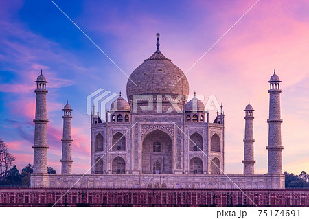 Taj Mahal ivory white marble mausoleum in the Indian city of Agra, Uttar Pradesh, India, Taj Mahal beautiful landmark, Symbol of love, India. Taj Mahal ivory white marble mausoleum in the Indian city of Agra, Uttar Pradesh, India, Taj Mahal beautiful landmark, Symbol of love, India. 75174691